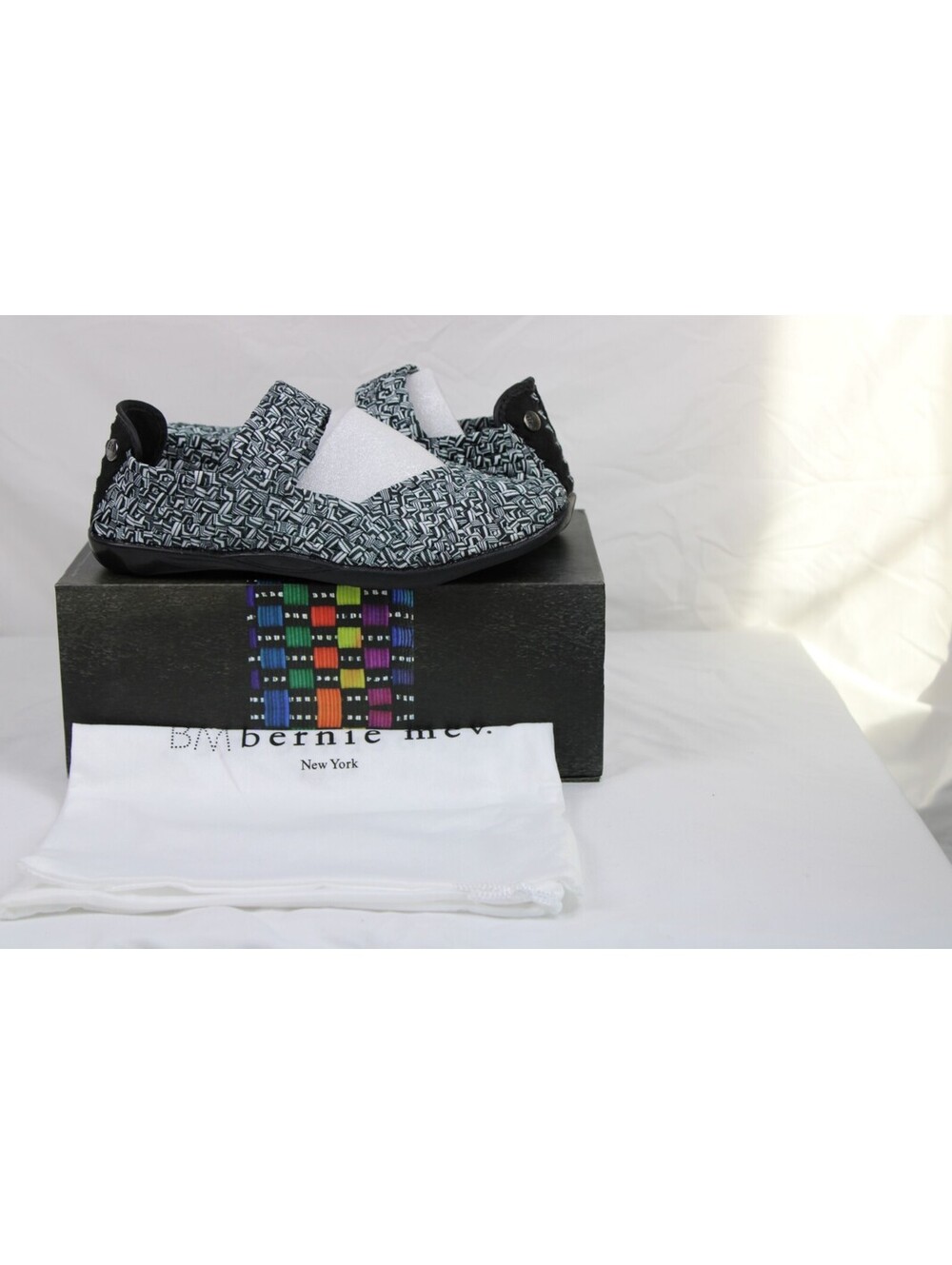Bernie Mev New York Black & White Woven Elastic Mary Jane Shoes with Box Size 40